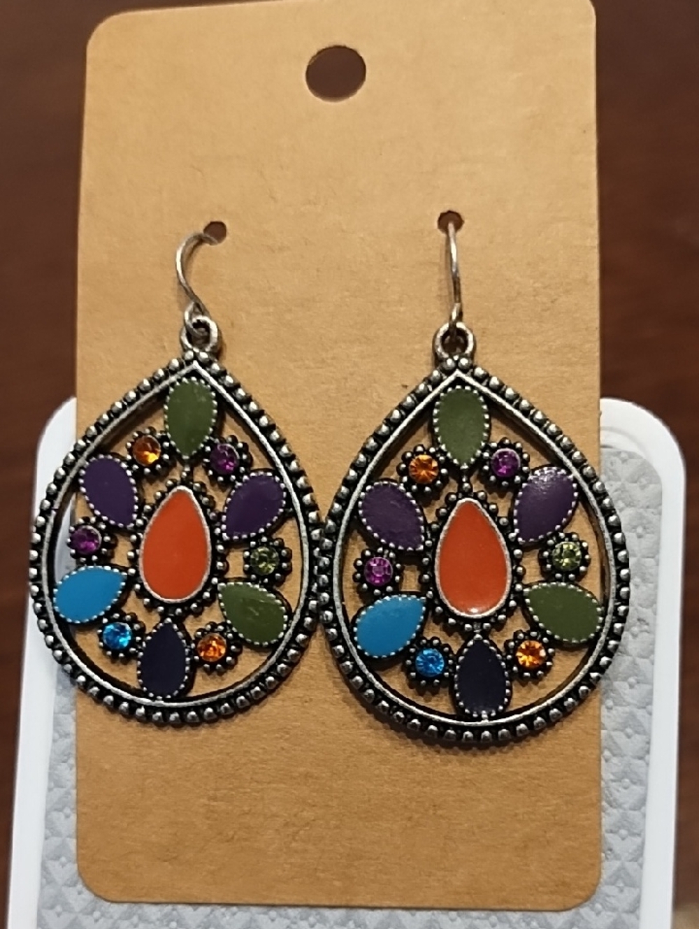 Multicolor Teardrop Dangle Earrings - Colorful Enamel Accents